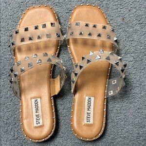 Steve Madden Tan Sandals with Transparent Studded Straps
